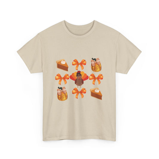 Coquette Thanksgiving Tee, Holiday Bow Pie Pumpkin Turkey