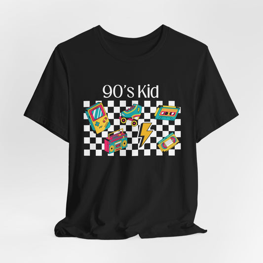 90's Kid Retro Vibes Tee - Nostalgic Checkered Design